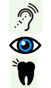 Illustration of an ear, eye and tooth on the What is Medicare diagram